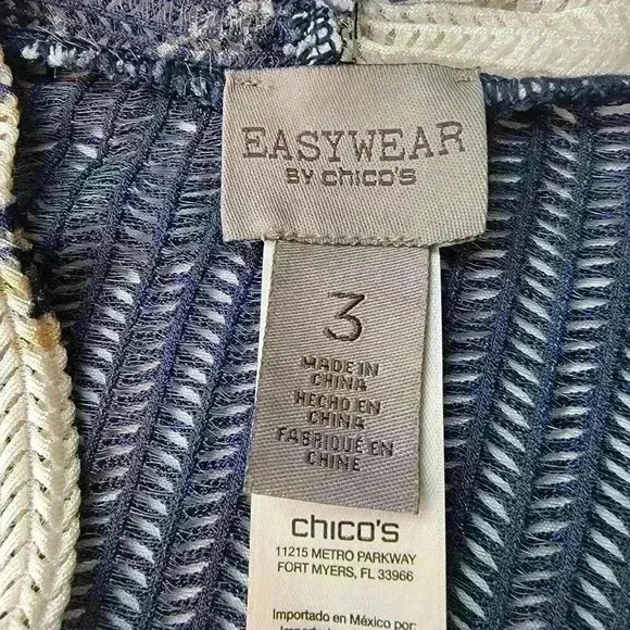 Easywear Chicos 3 Cardigan Womens XL Floral Laser Cut Striped Nylon Blend Open - Picture 9 of 16